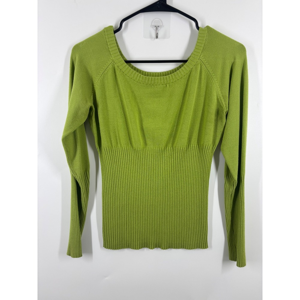 American Attitudes Lime Green Ribbed Empire Waist Scoop Neck Knit Top Medium